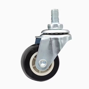 Roulette pivotante en acier léger de 75 mm avec pneu en polyuréthane noir et frein latéral à tige filetée pour meubles de chambre d'hôtel et armoires - Product Image 5