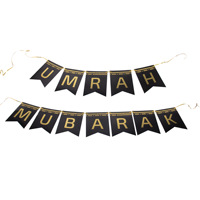 Umrah Mubarak Party Supplies Umrah Mubarak Bannière Vaisselle Assiettes en papier jetables Tasses Serviettes Festival islamique musulman
