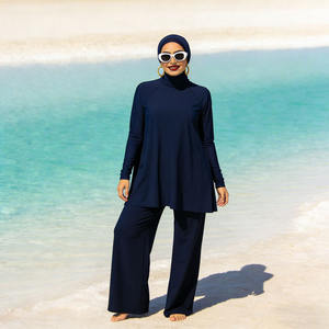 Ensemble de maillots de bain modestes Burkini pour femmes musulmanes avec foulard et pantalon ample – Tenue de plage estivale en gros - Product Image 6