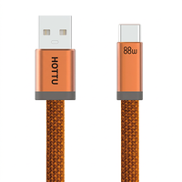 Câble de charge USB-A vers Type-C tressé orange 88W pour smartphone, tablette, ordinateur portable, batterie externe, voiture, maison, voyage