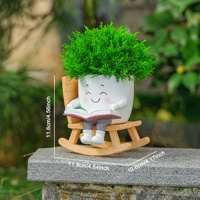 1 Buah Pot Tanaman Resin Bentuk Kursi Goyang Karakter Lucu Sedang Membaca Buku, Vas Tanam Dekoratif untuk Tanaman, Dekorasi Taman Halaman