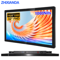 Monitor Layar Sentuh Tahan Air Panel Depan 32 Inci 1920*1080 1000Nits Kecerahan Tinggi, Dapat Dibaca di Bawah Sinar Matahari untuk Penjualan Layanan Mandiri