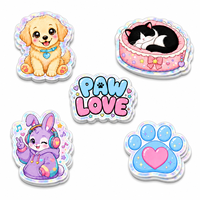 Autocollants personnalisés holographiques pour animaux de compagnie, dessins animés, imperméables, esthétique Kawaii, empreintes de pattes de chiot et de lapin, découpés, pour ordinateur portable et journal