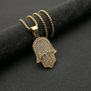 Fatima <b>Hand</b> Pendant Necklace Stainless Steel Gold And Silver Plated Pave Setting Unisex Jewelry Gift - Product Image 4
