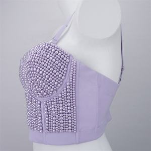 BL11 Nueva moda Colorful Pearl Beads Push up <span class=keywords><strong>Corset</strong></span> Bustier Bra Sexy Crop Top Night Club Party Wear - Product Image 3