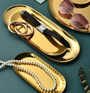 Besafe银金不锈钢椭圆形装饰储物托盘水果盘咖啡珠宝和化妆品收纳器