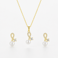 Ensemble de bijoux en argent sterling QX S925 avec perles, plaqué platine, collier et boucles d'oreilles géométriques en zircon cubique, vente en gros, OEM personnalisé