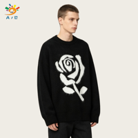 AJB Wholesale Pull d'hiver pour homme en jacquard floral rose, respirant, grande taille, coupe ample, col rond, manches longues, gris, tricot épais