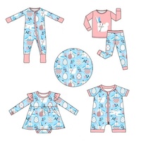 Combinaison bébé en bambou avec motifs de Pâques personnalisés, fermeture éclair YKK à deux sens, vêtements pour nouveau-né, OEM