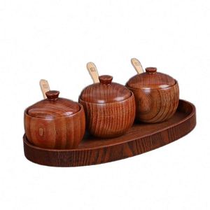 Récipient à épices vintage en bois massif avec couvercle, résistant aux fuites, compatible lave-vaisselle, pour sel et poivre, idéal pour la cuisine domestique - Product Image 3