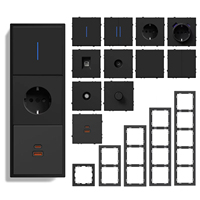 MVAVA DIY OEM Prise électrique murale moderne à câblage rapide en plastique, panneau EU, noir, 4 voies, 10A, interrupteur à bouton poussoir lumineux