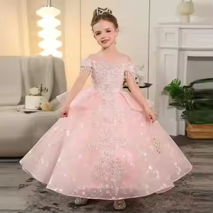 Großhandel 3-14Y Pink Pailletten Kinder Abend party Trail ing <span class=keywords><strong>Prom</strong></span> Kleid Boden länge Blume Mädchen Kleider Teenager Kinder Kleidung - Product Image 4