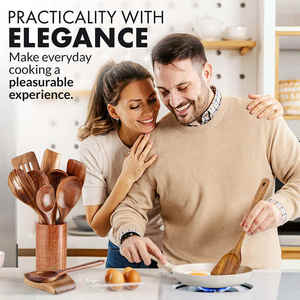 Cucharas de madera de teca personalizadas de fábrica de 15 piezas para cocinar, juego de utensilios de cocina, espátula de madera, cuchara ranurada para Pasta - Product Image 2