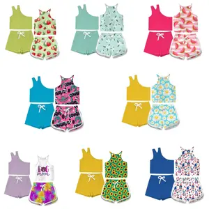 Yiwu Yiyuan Garment kids suits 3 pieces Printed shorts kids clothing baby girls 0-6 years old custom style kids clothing party