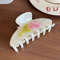 Pince à cheveux coréenne en acétate, modèle Tulipe, polyvalente, grande pince à cheveux de luxe, pince requin pour queue de cheval haute, accessoire capillaire écologique