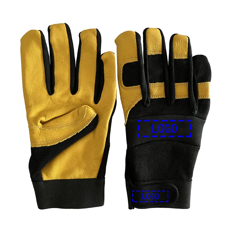 Polyester Coated Mechanic gloves leather palm Dipped work Flexible Protective safety Fits glove