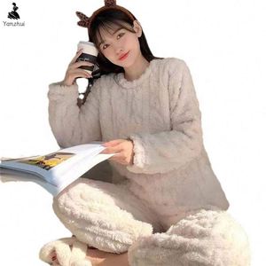 Pigiama da Donna Yanzhui in Velluto Corallo, Morbido e Caldo, per Autunno e Inverno, Abbigliamento da Casa e da Esterno <span class=keywords><strong>a</strong></span> <span class=keywords><strong>Maniche</strong></span> <span class=keywords><strong>Lunghe</strong></span> - Product Image 2