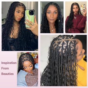 Bohemian Braided <strong>Wigs</strong> Boho Box <strong>Braid</strong> Knotless Goddess Locs <strong>Wigs</strong> with Curly Ends Synthetic Full Lace <strong>Wig</strong> with Baby Hair for Women - Product Image 4
