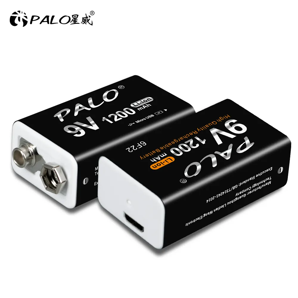 Palo 50 cái 9V có thể sạc lại pin 1200mAh 6F22 9V Li-ion pin với miễn phí Cáp USB cho vạn năng Microphone máy dò kim loại