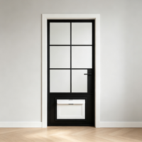 Porte double française en acier de luxe K-draw avec porte pour animaux intégrée, porte intérieure en verre sur mesure