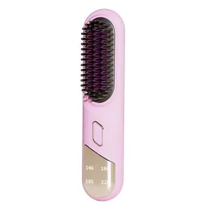 New Design Women Travel Hot Smooth Brush Rechargeable Wireless USB Portable Electric Mini Hair Straightening Comb
