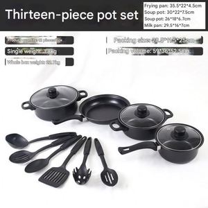 13-Piece Healthy Durable Iron Cookware Set Non-Stick Deep Frying <b>Pan</b> Lid Milk Pot Maifan <b>Stone</b> Cooking Pot for All Hob Use Home - Product Image 5