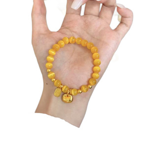 สร้อยข้อมือคริสตัลตาแมวชุบทองสไตล์โบราณพร้อมลูกปัด สร้อยข้อมือนำโชคสำหรับผู้หญิง เครื่องประดับที่ประณีตและมีระดับ - Product Image 5