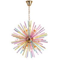 LUSTRE EN CRISTAL ARC-EN-CIEL Corps en fer Pièces en verre de cristal Base E-14 verre coloré