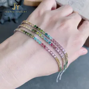 Wholesale gemstones and crystals s925 silver colorful tourmaline bracelet for fashion gift precious stone jewelry accessories