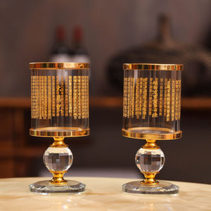 Candelero de cristal grabado con sutra para ofrenda a Buda, uso religioso en el hogar, cristal artificial amarillo 0602 - Product Image 4