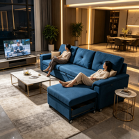 Canapé-lit minimaliste en L avec fonction de tirage, options de tissus personnalisables, pour commandes groupées et mobilier de logement locatif