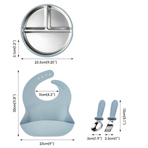 Juego de alimentación para niños pequeños con platos de acero inoxidable, utensilios y bandeja con compartimentos - Product Image 4