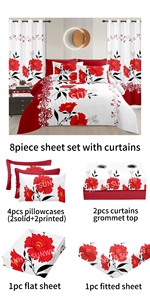 Ensemble de literie ODM/OEM King Size 8 pièces, draps de <span class=keywords><strong>lit</strong></span> bleus à imprimé floral, rideaux en polyester, taies d'oreiller, <span class=keywords><strong>couvre</strong></span>-<span class=keywords><strong>lit</strong></span> pour usage quotidien léger - Product Image 4