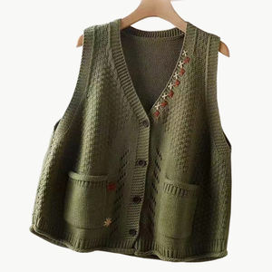 Chaleco bordado de estilo coreano personalizado para mujer, Chaleco de punto, chalecos sin mangas, Jersey, abrigo, suéter, cárdigan, chaleco con botones - Product Image 1