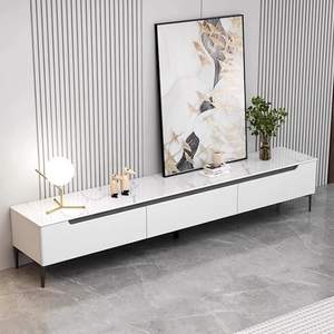 Ensemble table basse et meuble <span class=keywords><strong>TV</strong></span> moderne avec plateau en marbre et tiroirs <span class=keywords><strong>de</strong></span> rangement – Mobilier minimaliste pour salon, hôtel, appartement, bureau - Product Image 3