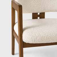 Fauteuil de salle à manger Boucle avec accoudoirs en bois, structure en bois massif, style moderne du milieu du siècle, chaise rembourrée pour villa, hôtel, restaurant