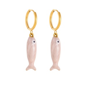 Pendientes Colgantes de Acero Inoxidable con Baño de Oro de 18K, Diseño de Pez Marino, Esmalte Azul, Antideslustre, Venta al por Mayor - Product Image 5