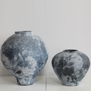 Chinese Style Antiqued Ceramic <b>Vase</b> <b>Set</b> Rustic Moonscape with Vintage Flower Pattern Glazed and Matt for Home Decor - Product Image 1