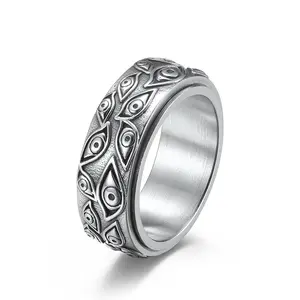 Vintage Punk Rings Jewelry Mens Chunky Infinity Eye Ring Stainless Steel Spinning Band Ring