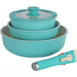 Cảm ứng sẵn sàng không dính nhôm Cookware Set với màu hồng màu xanh và màu xanh lá cây lớp phủ bên ngoài và Silicone Glass nắp 5 cái - Product Image 6