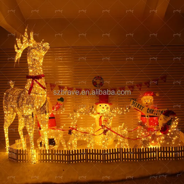 3D Navidad Led Motif Light Christmas Elk Santa Claus Muñeco de nieve Luces decorativas Reno con trineo y Santa Claus para la venta