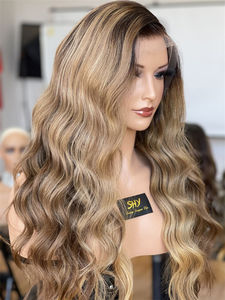 SHY Nouveau en blonde Longue ondulée Full Lace pelucas humanas Lace Front Perruques Blonde Couleur mélangée Faits saillants HD Raw Lace Frontal Hair Perruque - Product Image 3