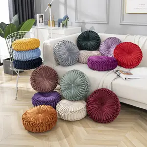 Solid Color Round Velvet Floor Pillows Tufted Soft Thick Not-Slip Chair Pad Tatami Window Pad Daybed Floor Cushion 33x33x13cm