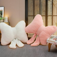 Coussin de canapé en peluche super doux en coton, confortable, couleur unie, avec nœuds simples