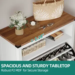 ארון נעליים עם 2 מגירות הפוך 24 זוגות מתלה נעליים ארגונית עם מדפים פתוחים וארון אחסון נעליים באור LED - Product Image 5