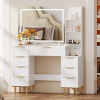 Tocador Moderno de Lujo con Espejo LED de 31.5 Pulgadas, 8 Cajones, Mesa de Maquillaje con Tomacorriente Integrado y Almacenamiento para Dormitorio