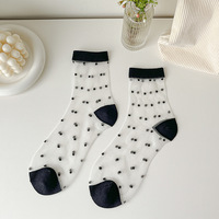 Chaussettes mi-mollet en soie de verre WUYANG FACTORY, chaussettes fines d'été pour femmes, chaussettes noires à pois transparentes, vente flash
