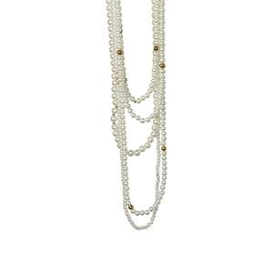 Pearl <b>Necklace</b> 316L Stainless Steel PVD Gold Plating Sustainable Resistant <b>Long</b> Multi Strand White Beads Jewelry - Product Image 1