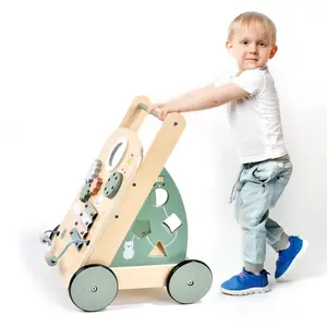 Custom Wooden Baby Walker Push And Pull Learning Activity Walker Kids' Activity Center Toy For Boys Girls 1 2 3 Year