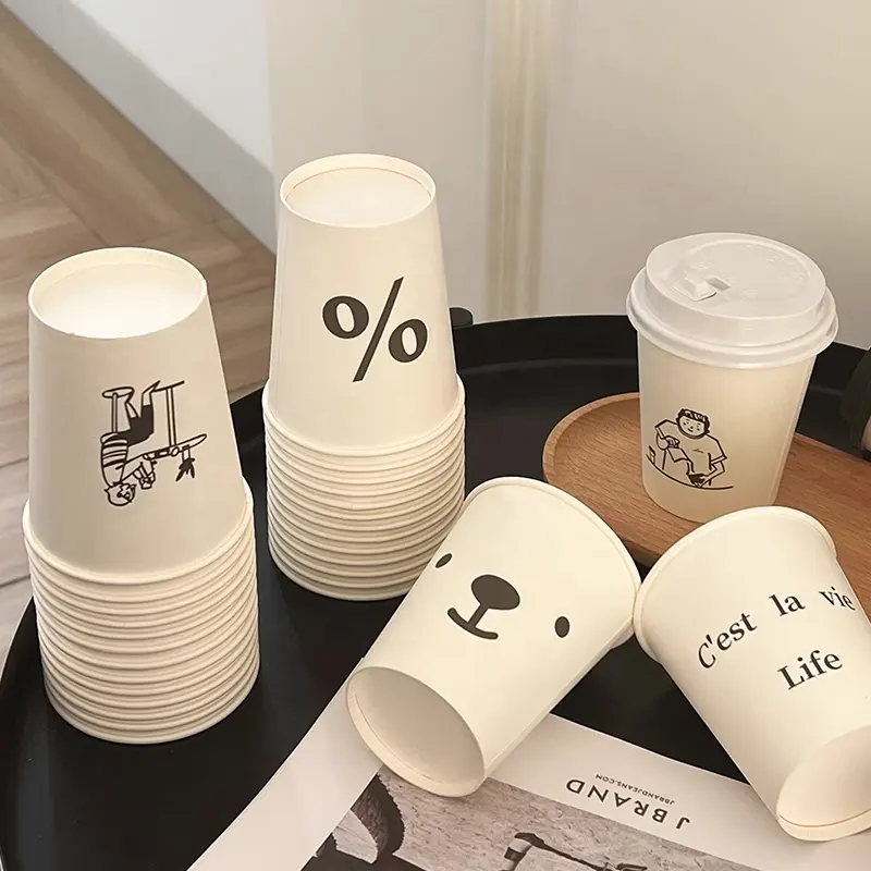Customized logo eco-friendly disposable paper cup for Hot Drink Milk Tea Coffee 8oz 10oz 12oz